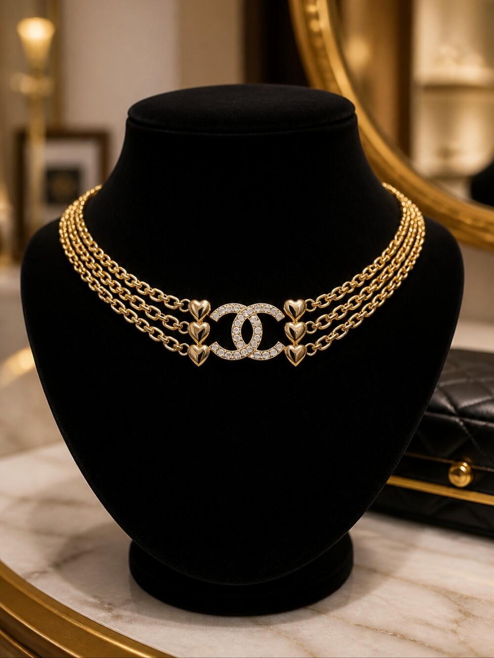 Chanel 3 rows chocker interlocking C with crystal